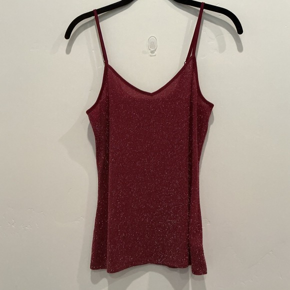 Express Tops - Express Sparkle Glitter Cami Top Burgundy V Neck Adjustable Straps Size Small